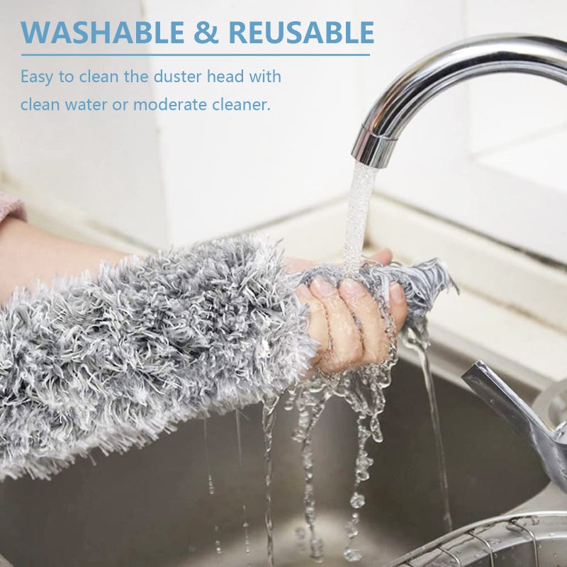 Azun Microfiber Duster with Extension Pole(Stainless Steel) 30 to 100'', with Bendable Head, Extendable Long Duster for Cleaning Ceiling Fan, High Ceiling, Keyboard, Furniture Cars Gray - Image 3